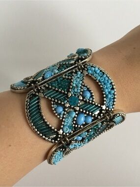 Express Turquoise Blue Beaded Large Cuff Bracelet Boho